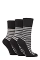 Women's 3 Pair Gentle Grip Cotton Patterned and Striped Socks - Varied Stripe Black