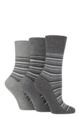 Ladies 3 Pair Gentle Grip Cotton Patterned and Striped Socks - Varied Stripe Charcoal / Grey