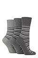 Women's 3 Pair Gentle Grip Cotton Patterned and Striped Socks - Varied Stripe Charcoal / Grey
