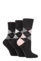 Ladies 3 Pair Gentle Grip Argyle Patterned Cotton Socks - Argyle Black