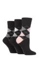 Women's 3 Pair Gentle Grip Argyle Patterned Cotton Socks - Argyle Black