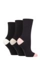 Ladies 3 Pair Gentle Grip Cotton Patterned and Striped Socks - Contrast Heel and Toe Black