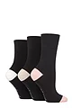 Women's 3 Pair Gentle Grip Cotton Patterned and Striped Socks - Contrast Heel and Toe Black