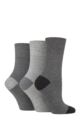 Ladies 3 Pair Gentle Grip Cotton Patterned and Striped Socks - Contrast Heel and Toe Charcoal / Grey