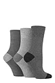 Women's 3 Pair Gentle Grip Cotton Patterned and Striped Socks - Contrast Heel and Toe Charcoal / Grey