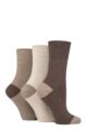 Ladies 3 Pair Gentle Grip Cotton Patterned and Striped Socks - Contrast Heel and Toe Brown / Neutral