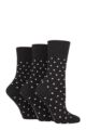 Ladies 3 Pair Gentle Grip Cotton Patterned and Striped Socks - Digital Dots Black