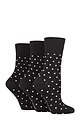 Women's 3 Pair Gentle Grip Cotton Patterned and Striped Socks - Digital Dots Black