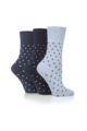 Ladies 3 Pair Gentle Grip Patterned and Striped Socks - Digital Dots Navy / Denim