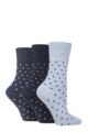 Ladies 3 Pair Gentle Grip Cotton Patterned and Striped Socks - Digital Dots Navy / Denim