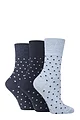 Women's 3 Pair Gentle Grip Cotton Patterned and Striped Socks - Digital Dots Navy / Denim