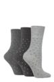 Ladies 3 Pair Gentle Grip Cotton Patterned and Striped Socks - Digital Dots Charcoal / Grey