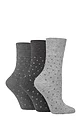 Women's 3 Pair Gentle Grip Cotton Patterned and Striped Socks - Digital Dots Charcoal / Grey
