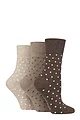 Women's 3 Pair Gentle Grip Cotton Patterned and Striped Socks - Digital Dots Brown / Neutral