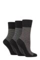 Ladies 3 Pair Gentle Grip Cotton Patterned and Striped Socks - Fine Stripe Black