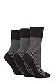 Women's 3 Pair Gentle Grip Cotton Patterned and Striped Socks - Fine Stripe Black
