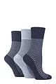 Women's 3 Pair Gentle Grip Cotton Patterned and Striped Socks - Fine Stripe Navy / Denim