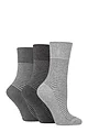 Women's 3 Pair Gentle Grip Cotton Patterned and Striped Socks - Fine Stripe Charcoal / Grey
