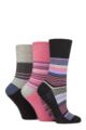 Ladies 3 Pair Gentle Grip Cotton Patterned and Striped Socks - Dreamy Discovery Black / Pink