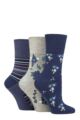 Ladies 3 Pair Gentle Grip Cotton Patterned and Striped Socks - Floral Haven Purple