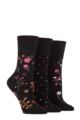 Ladies 3 Pair Gentle Grip Cotton Patterned and Striped Socks - Floral Night