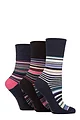 Women's 3 Pair Gentle Grip Cotton Patterned and Striped Socks - Whimsy Stripes Navy Melange