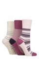 Ladies 3 Pair Gentle Grip Cotton Patterned and Striped Socks - Embrace Mixed Stripe