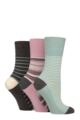 Women's 3 Pair Gentle Grip Cotton Patterned and Striped Socks - Reverie Stripe Charcoal / Pink / Sage