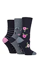 Women's 3 Pair Gentle Grip Cotton Patterned and Striped Socks - Opulant Blossom Blue / Navy