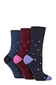 Women's 3 Pair Gentle Grip Cotton Patterned and Striped Socks - Eclipse Polka Dot Claret / Teal
