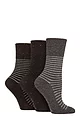 Women's 3 Pair Gentle Grip Cotton Patterned and Striped Socks - Nepped Charcoal