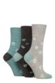 Women's 3 Pair Gentle Grip Cotton Patterned and Striped Socks - Daisy Charcoal / Light Grey