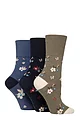 Women's 3 Pair Gentle Grip Cotton Patterned and Striped Socks - Heirloom Sage / Navy