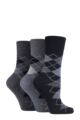 Ladies 3 Pair Gentle Grip Argyle Patterned Cotton Socks - Argyle Tonal