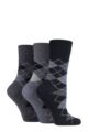 Women's 3 Pair Gentle Grip Argyle Patterned Cotton Socks - Argyle Tonal