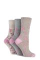 Ladies 3 Pair Gentle Grip Vintage Rose Cotton Socks - Rose