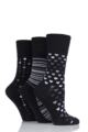 Ladies 3 Pair Gentle Grip Patterned Bamboo Socks - Monochrome