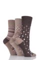 Ladies 3 Pair Gentle Grip Patterned Bamboo Socks - Neutral