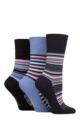 Ladies 3 Pair Gentle Grip Patterned Bamboo Socks - Stripey Array