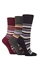 Women's 3 Pair Gentle Grip Patterned Bamboo Socks - Fine Stripe Navy / Charcoal