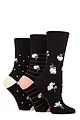 Women's 3 Pair Gentle Grip Patterned Bamboo Socks - Daisy Black