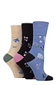 Women's 3 Pair Gentle Grip Patterned Bamboo Socks - Whimsical Flora Navy / Blue