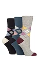 Women's 3 Pair Gentle Grip Patterned Bamboo Socks - Argyle Teal / Light Grey