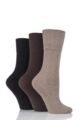 Ladies 3 Pair Gentle Grip Plain Cotton Socks - Brown