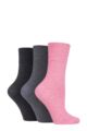 Ladies 3 Pair Gentle Grip Plain Cotton Socks - Pink / Charcoal / Grey