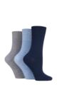 Ladies 3 Pair Gentle Grip Plain Cotton Socks - Navy / Denim / Light Grey