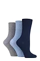 Women's 3 Pair Gentle Grip Plain Cotton Socks - Navy / Denim / Light Grey
