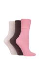 Ladies 3 Pair Gentle Grip Plain Cotton Socks - Coral / Coffee / Sandstone