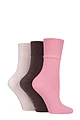 Women's 3 Pair Gentle Grip Plain Cotton Socks - Coral / Coffee / Sandstone