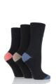 Ladies 3 Pair Gentle Grip Contrast Heel and Toe Socks - Black / Aqua